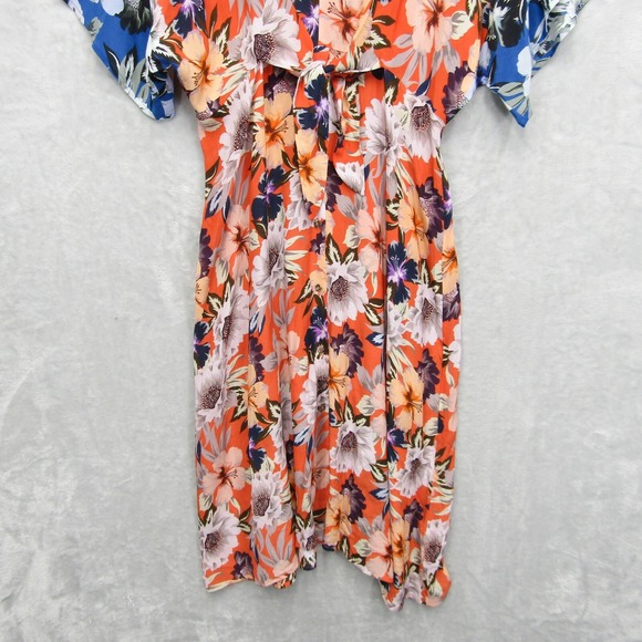 Johnny Was Jade Dress Large Deepika Tie Front Midi Floral Silky Orange Womens - Picture 9 of 16